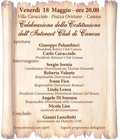 Celebrazione della Costituzione dell'Interact Club di Canosa